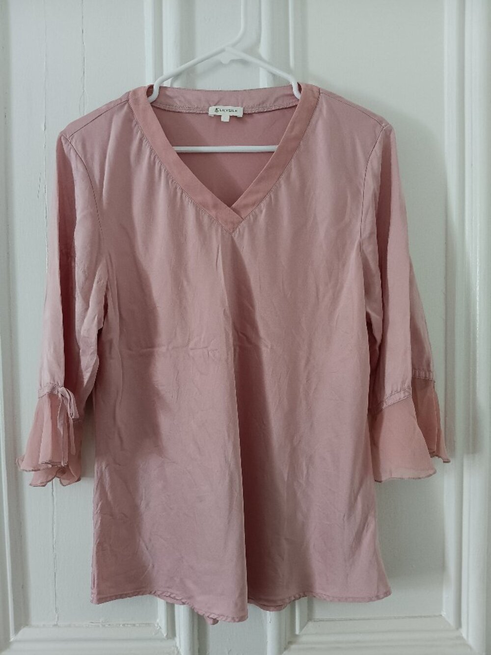LILYSILK CHIFFON BELLSLEEVE TOP 100% SILK LUXURY QUIET LUXURY MINIMALIST